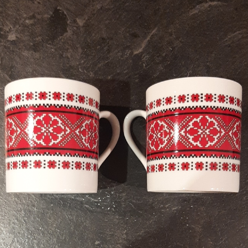 2 Ukrainian🇺🇦 Small Red and Black Patterned Mugs Design by Firchuk